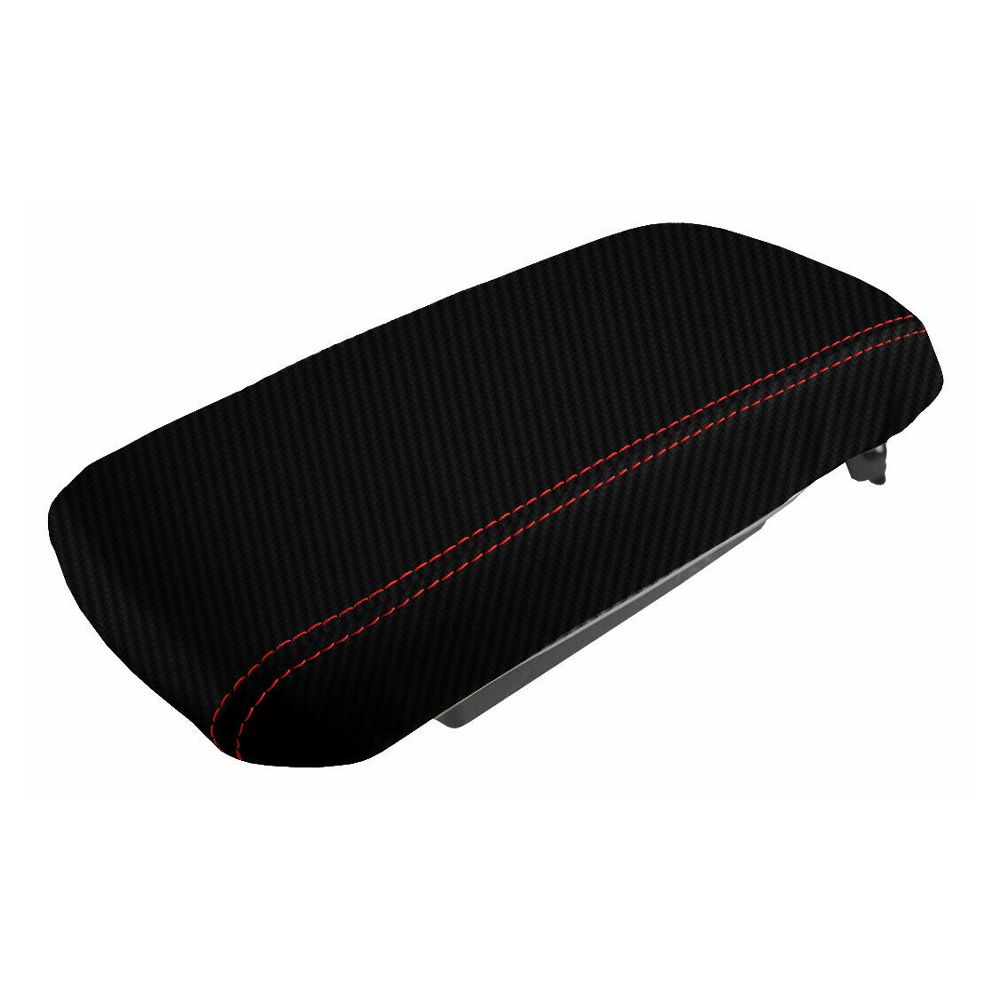 Console Lid Armrest Cover Carbon Fiber For 08-14 Dodge Avenger Sedan Red Stitch