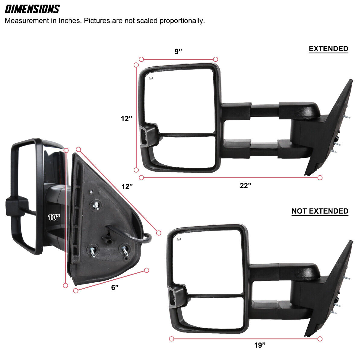 Tow Mirrors Silverado 1500 Chrome Power Heated+Smoke LED Signal