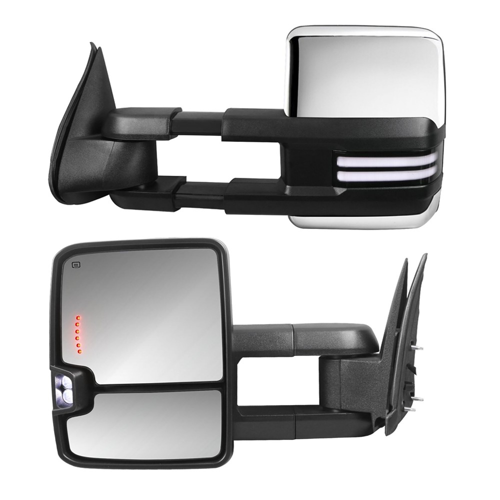 Pair Chrome Power Tow Mirror For 2003-2007 Chevy Silverado GMC Sierra 1500 2500