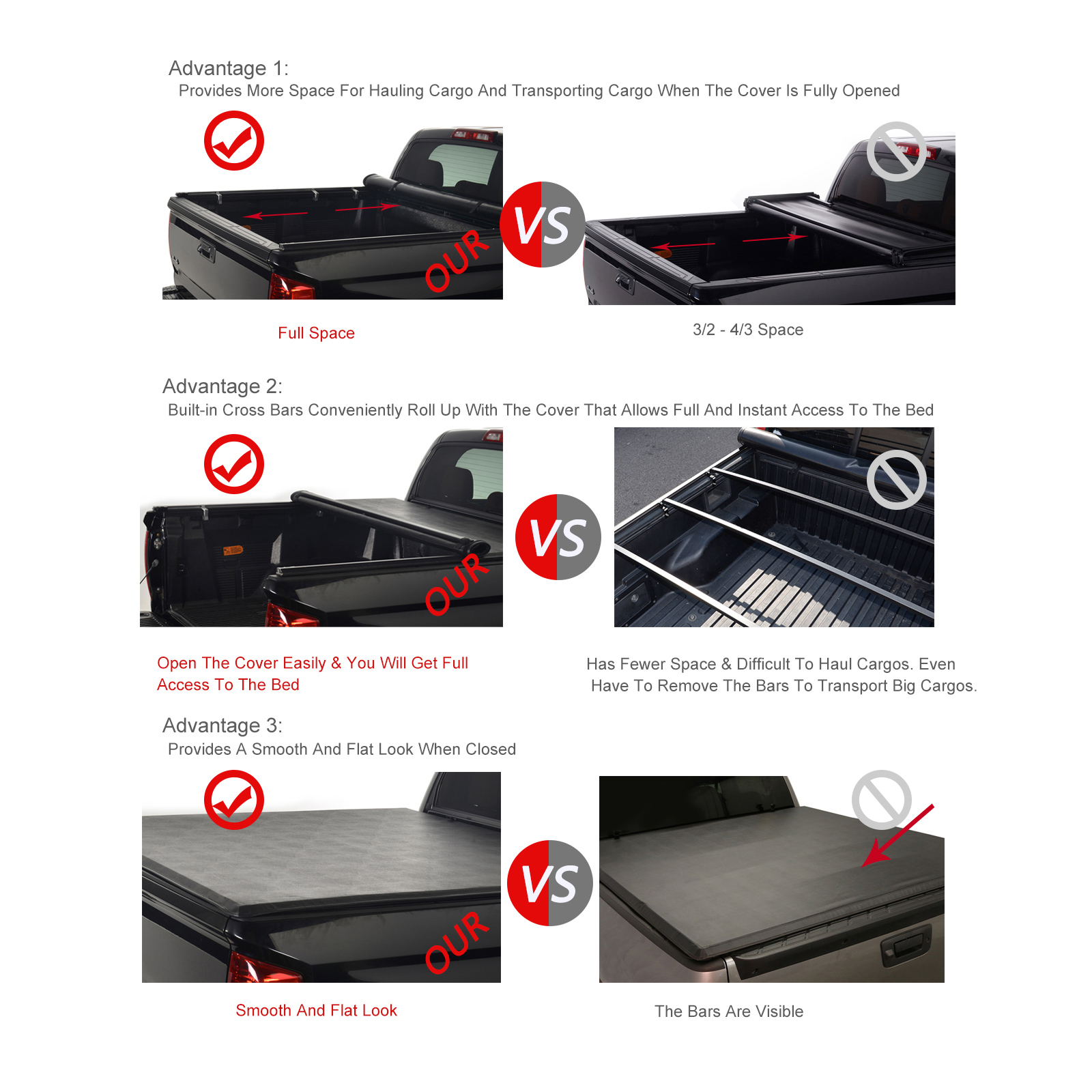 For 2017-now Honda Ridgeline Lock & Roll Up Soft Tonneau Cover