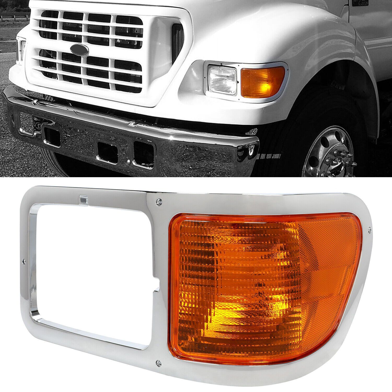 Left Headlight Bezel Trim+Corner Signal Light Lens For Ford 00-15 F650 00-15