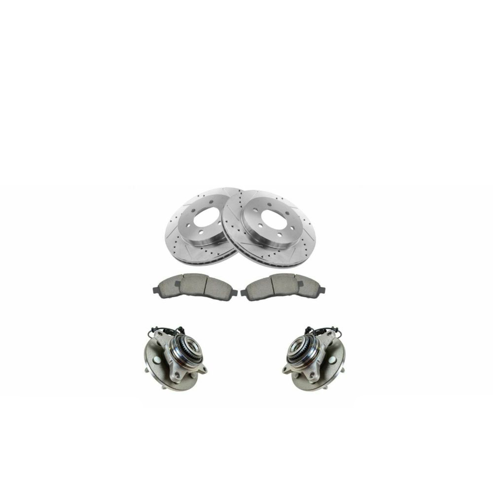 Front Posi Ceramic Disc Brake Pad Performance Cross Drilled Rotor Wheel Hubs