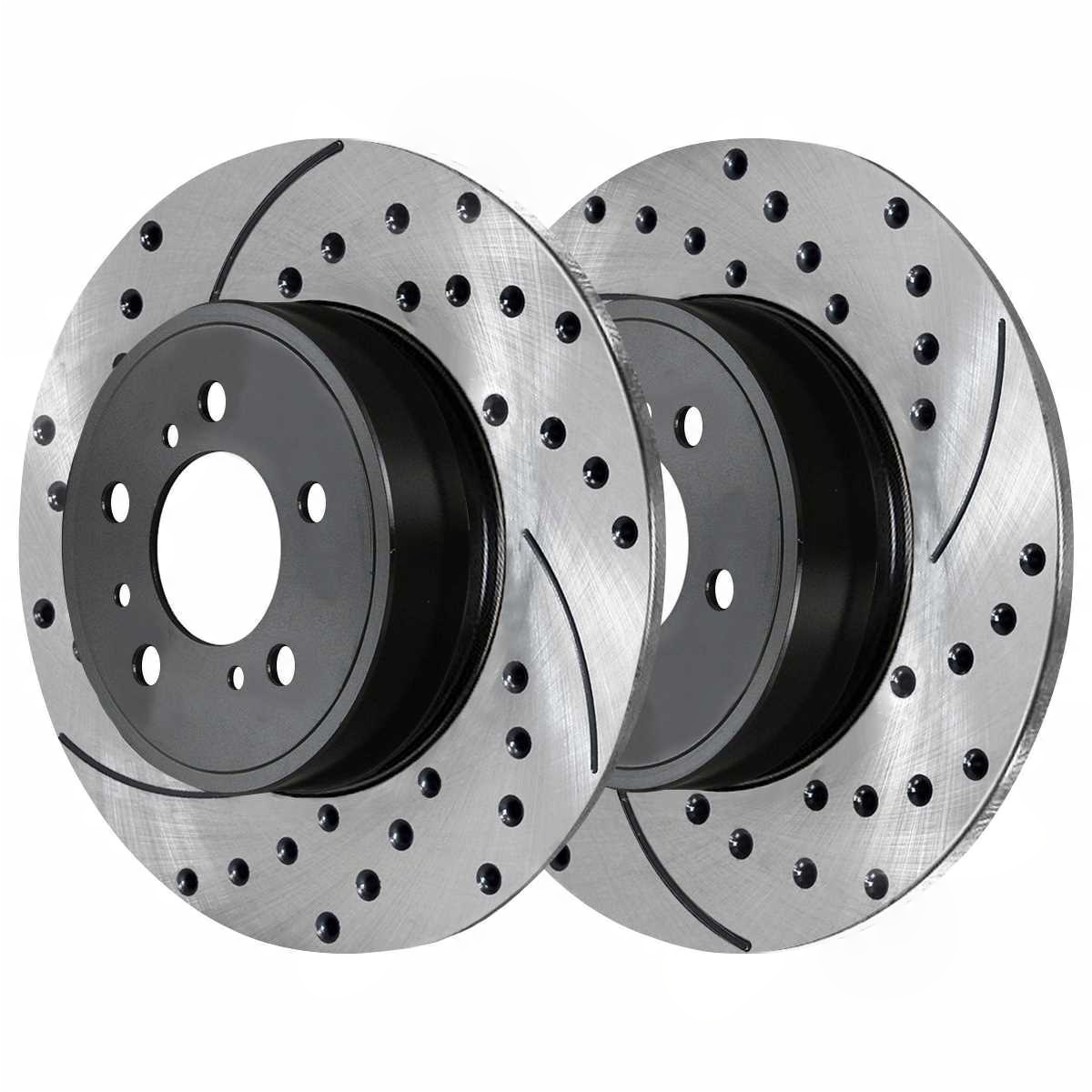 Rear Drilled Slotted Brake Rotors Black & Ceramic Pads Kit For Lexus Toyota T2