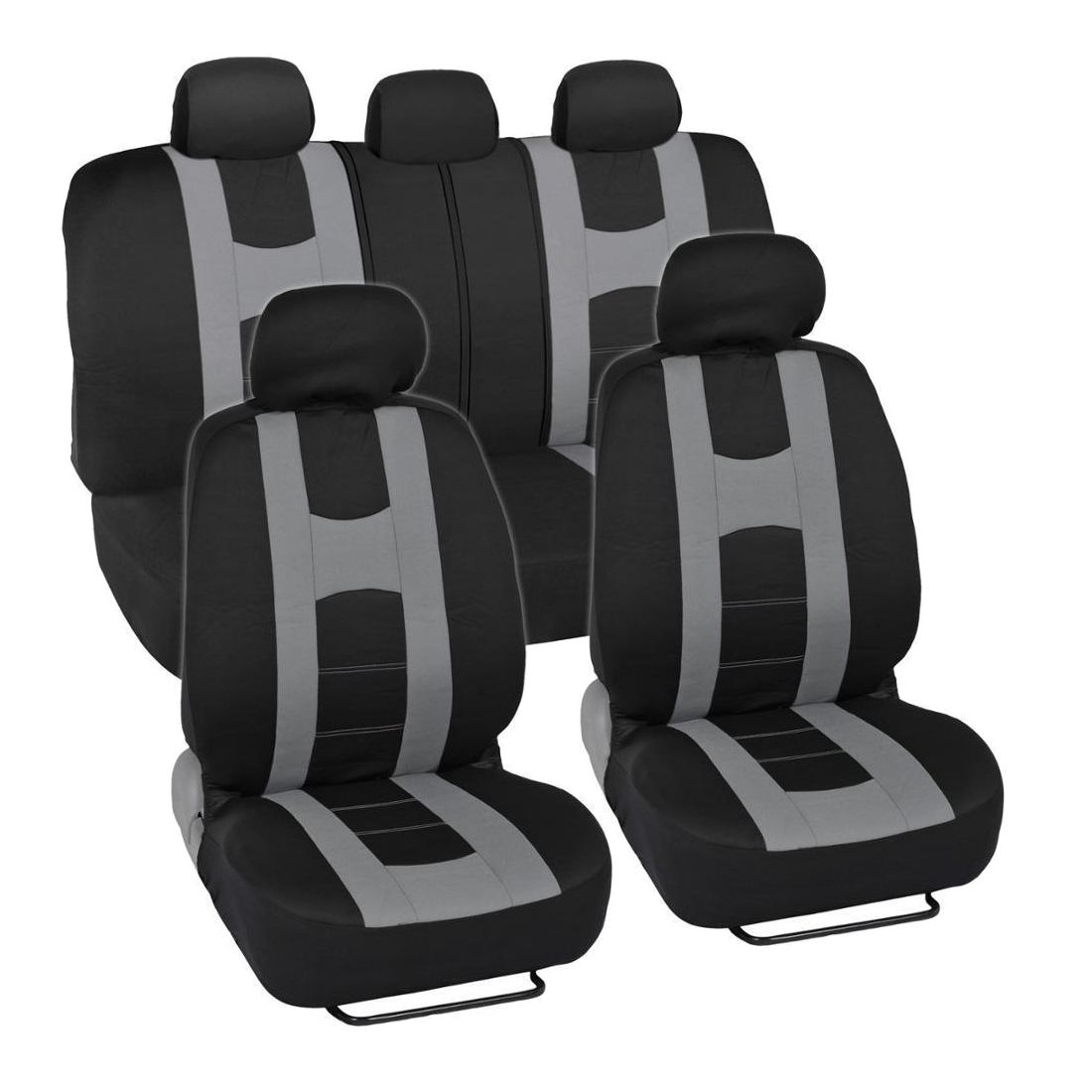 Gray Black Striped Car Seat Covers Auto Interior For 99-00 328i Base Mesh Cloth