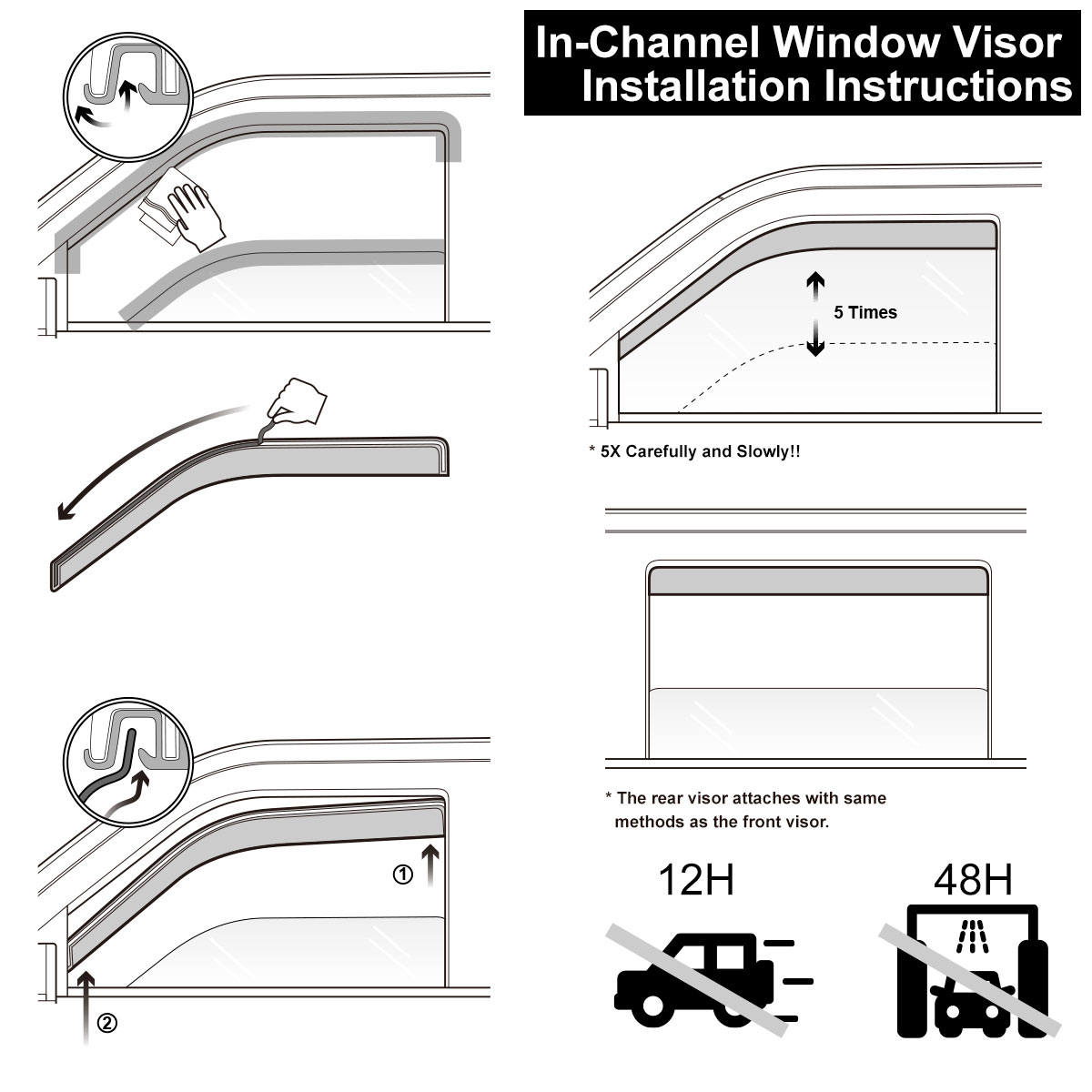 4pcs In Channel Style Sun Rain Window Visors Visor For 194485