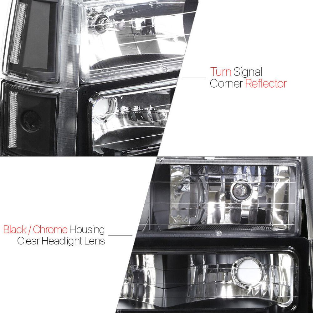 Fits 1994-2000 GMC GMT400 C10 Pickup[Black/Clear]Crystal Corner Headlight+Bumper