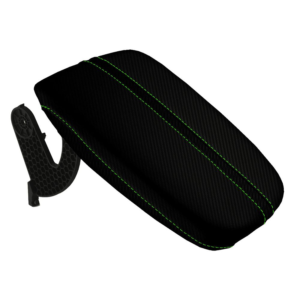 Console Lid Armrest Cover Carbon Fiber For Acura 15-20 TLX Sedan Green Stitch