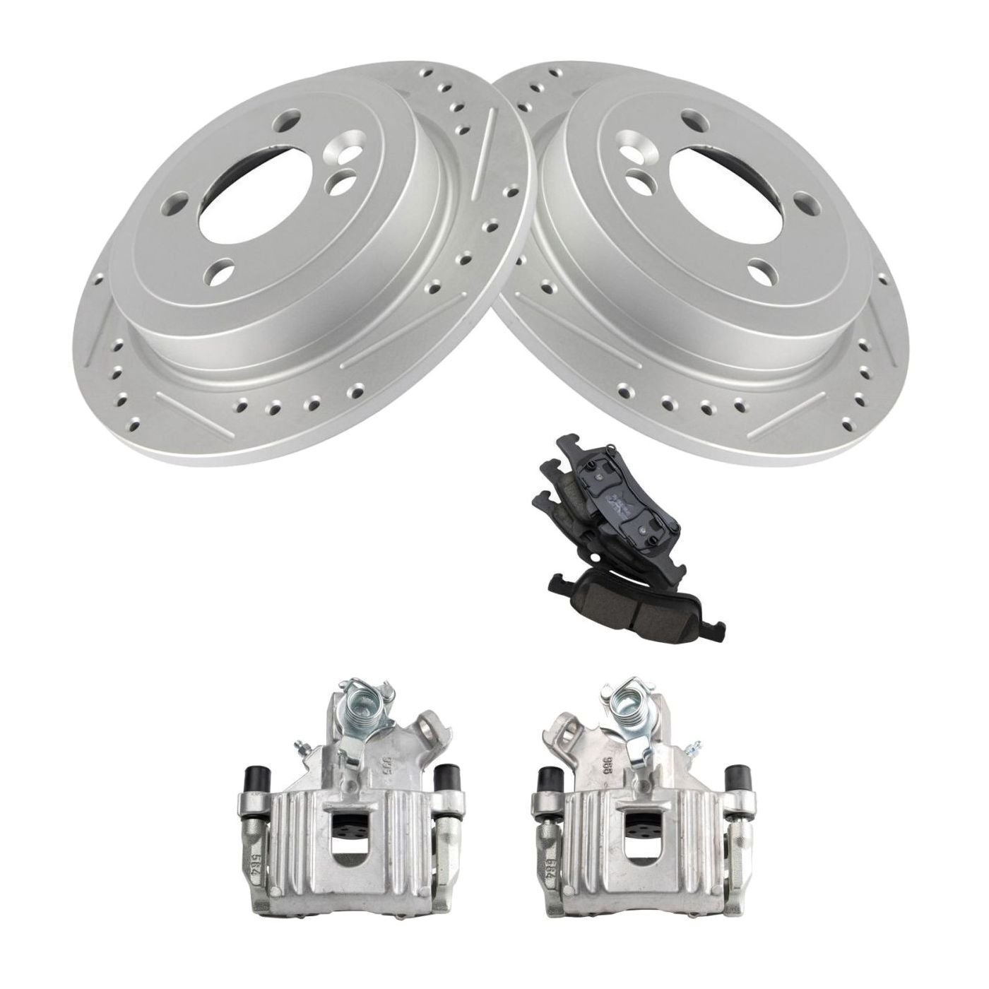 For Mini 07-08 Cooper Base Rear Brake Calipers Ceramic Pads & Drilled Rotors
