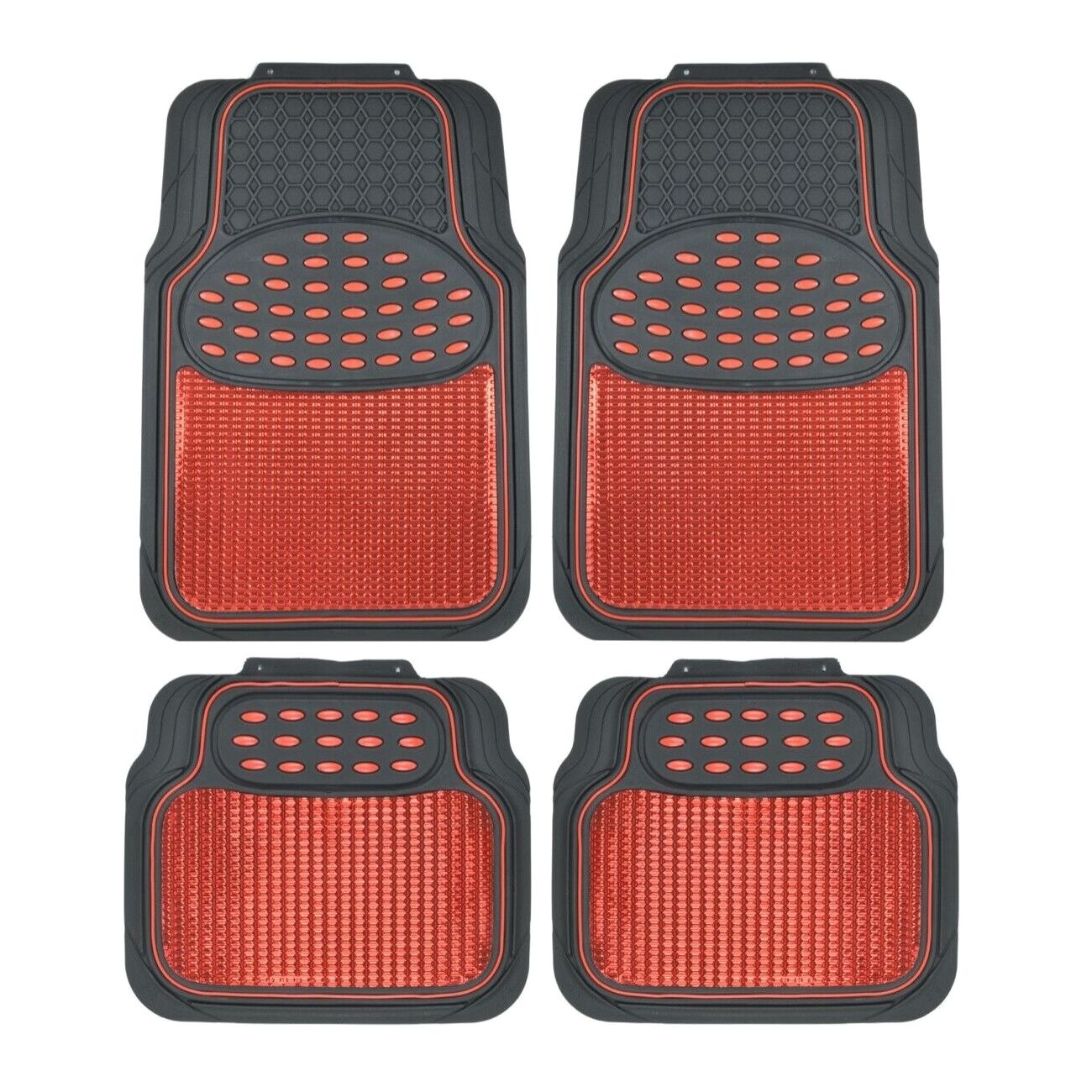 Metallic Rubber Floor Mats Red For 98-18 F-150 Car SUV Truck Black Trim To 4-pc