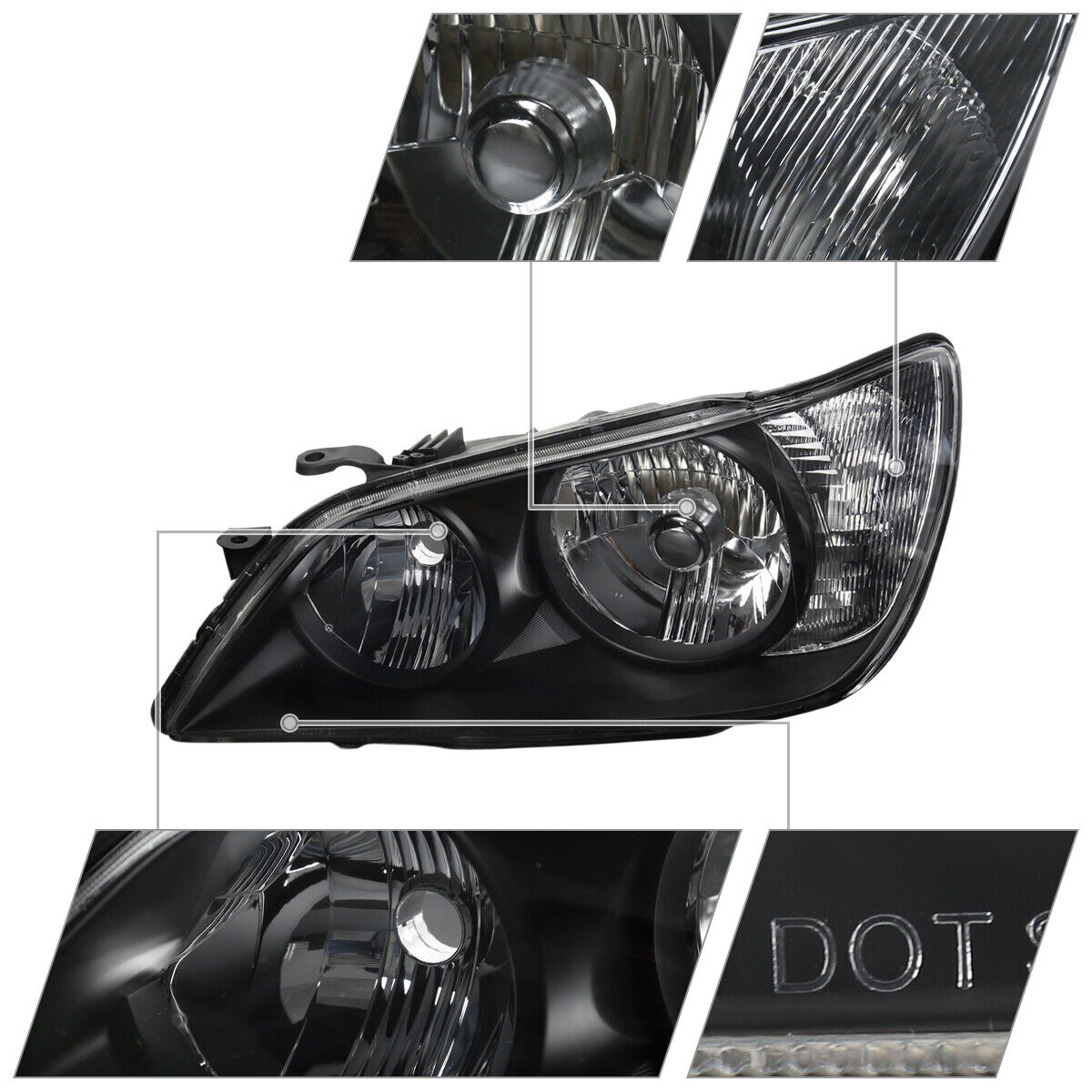 Black Headlights Assembly Lamps Left+Right Pair