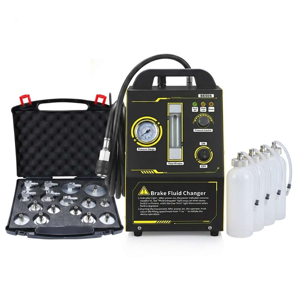 110V Automatic Brake Fluid One-Person Exchange Machine 16 Adapters, Precise Adjustable Pressure, Vacuum Air-Free Filling, Fully Auto Pressure Bleeder