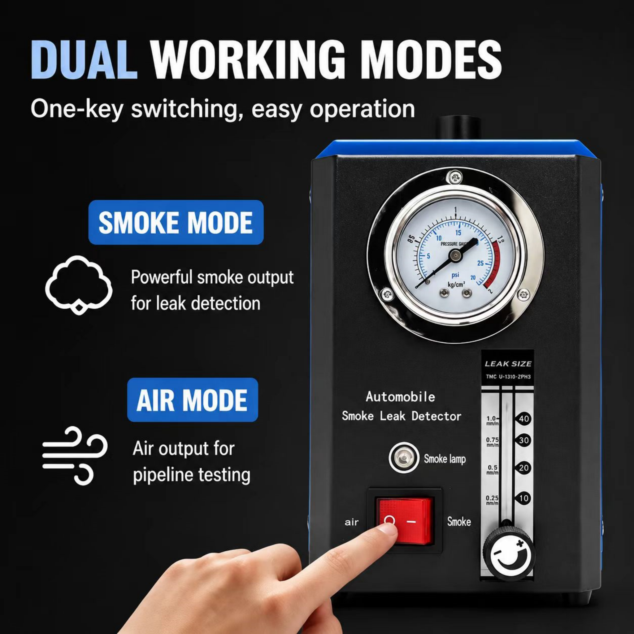Automotive Smoke Machine Leak Detector,Dual Mode EVAP Vacuum Tester, Dual Mode Leak Detector,Fast Thick Smoke Output,90°C Smart Temp Protection