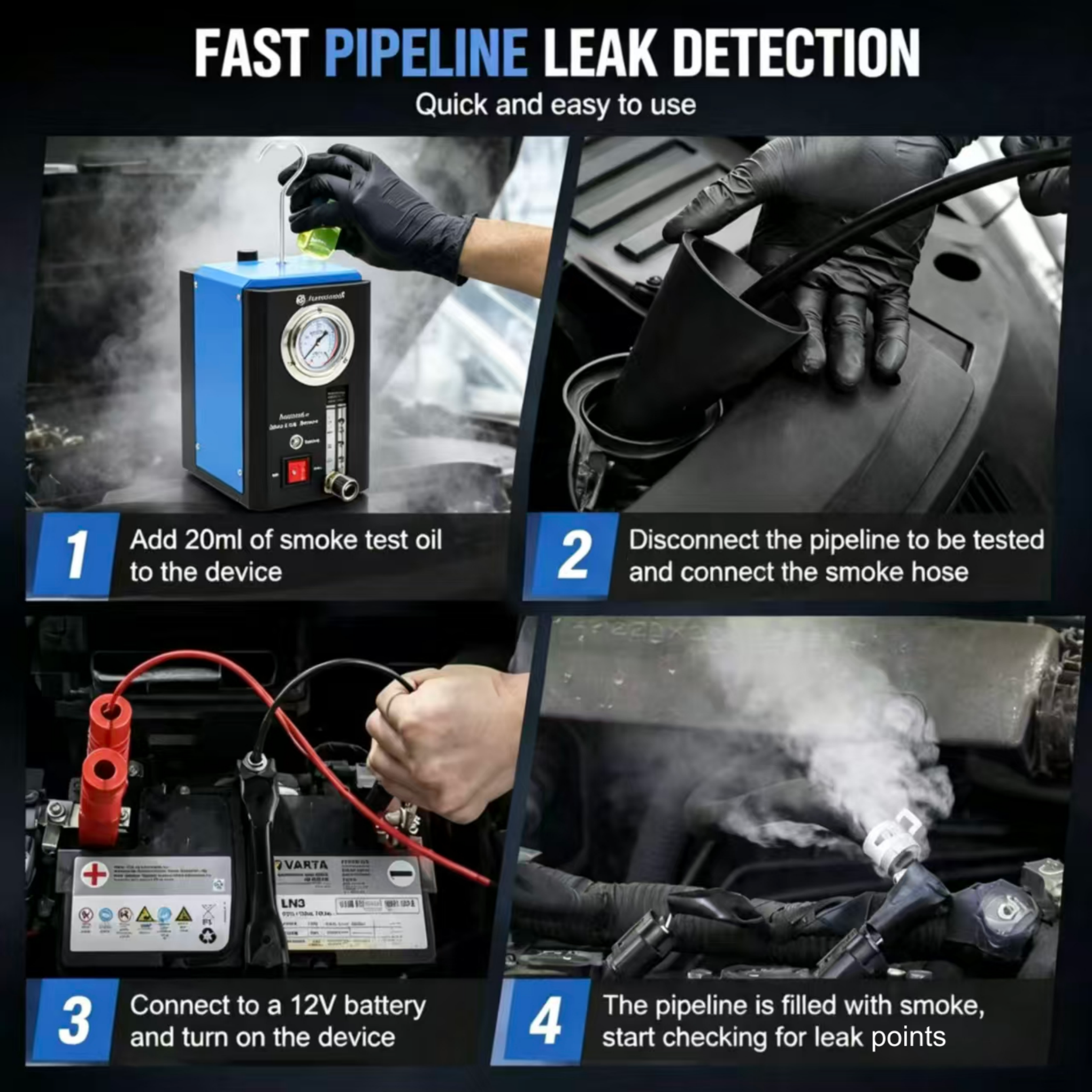 Automotive Smoke Machine Leak Detector,Dual Mode EVAP Vacuum Tester, Dual Mode Leak Detector,Fast Thick Smoke Output,90°C Smart Temp Protection
