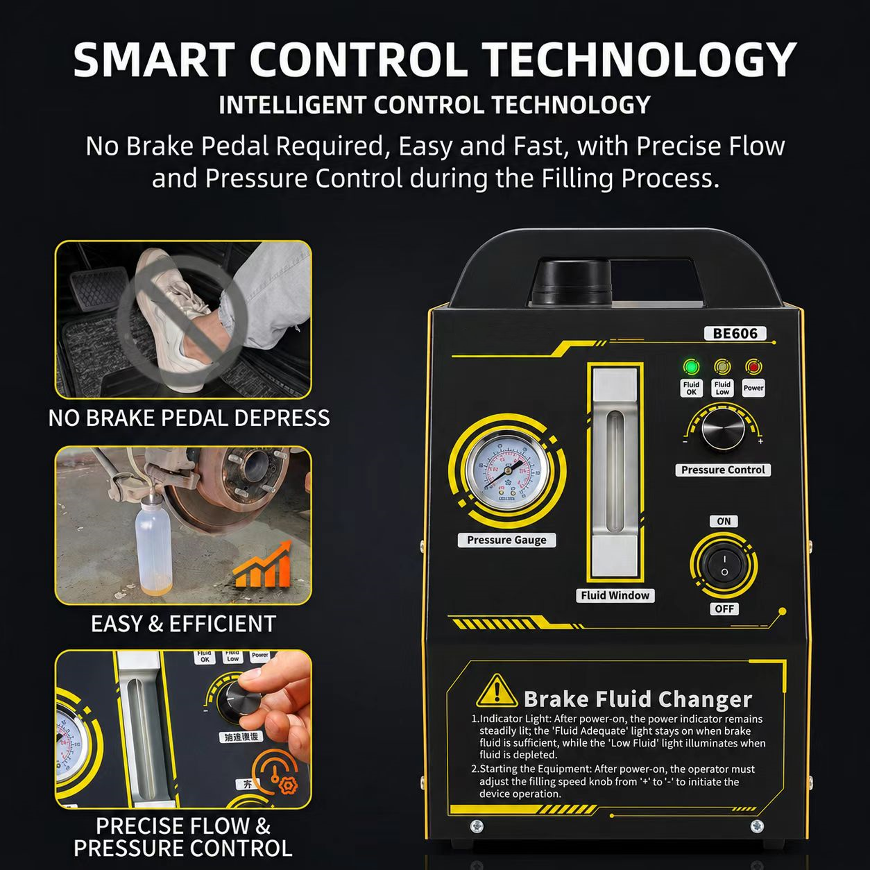 110V Automatic Brake Fluid One-Person Exchange Machine 16 Adapters, Precise Adjustable Pressure, Vacuum Air-Free Filling, Fully Auto Pressure Bleeder