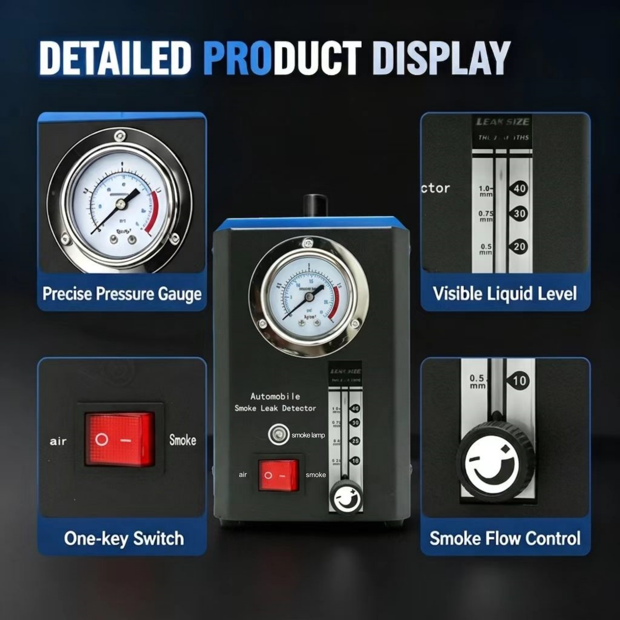Automotive Smoke Machine Leak Detector,Dual Mode EVAP Vacuum Tester, Dual Mode Leak Detector,Fast Thick Smoke Output,90°C Smart Temp Protection