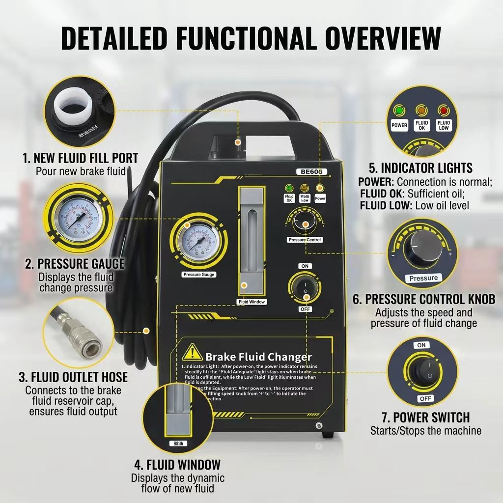 110V Automatic Brake Fluid One-Person Exchange Machine 16 Adapters, Precise Adjustable Pressure, Vacuum Air-Free Filling, Fully Auto Pressure Bleeder